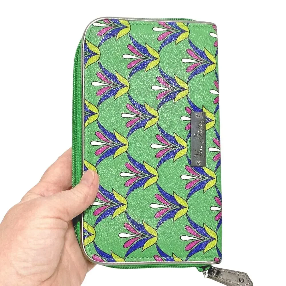 Vera Bradley Wallet Zip Around Accordion Style Green Blue Pink Unique Geometric